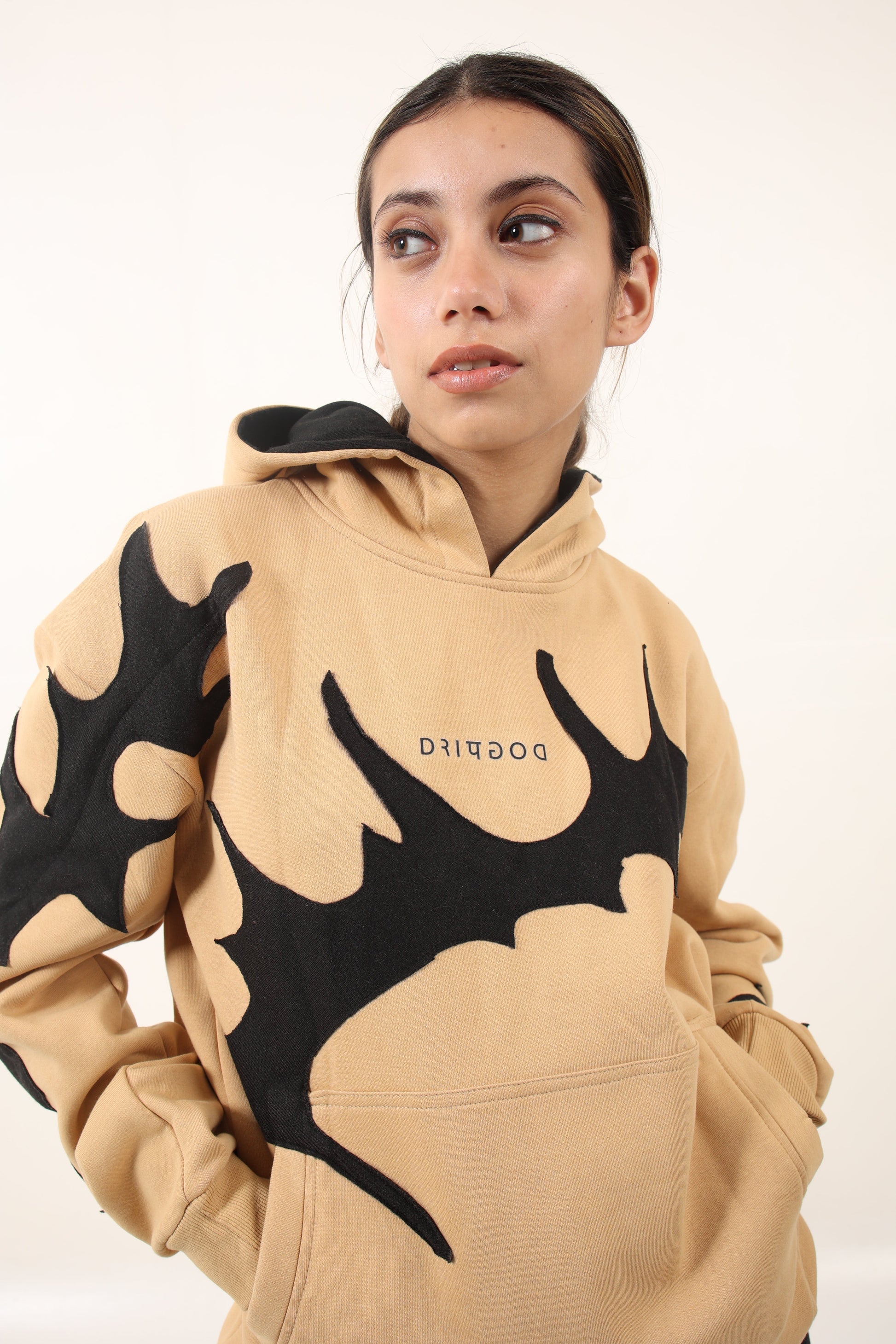 heavyweight oversized custom beige hoodie representing sustainable fashion