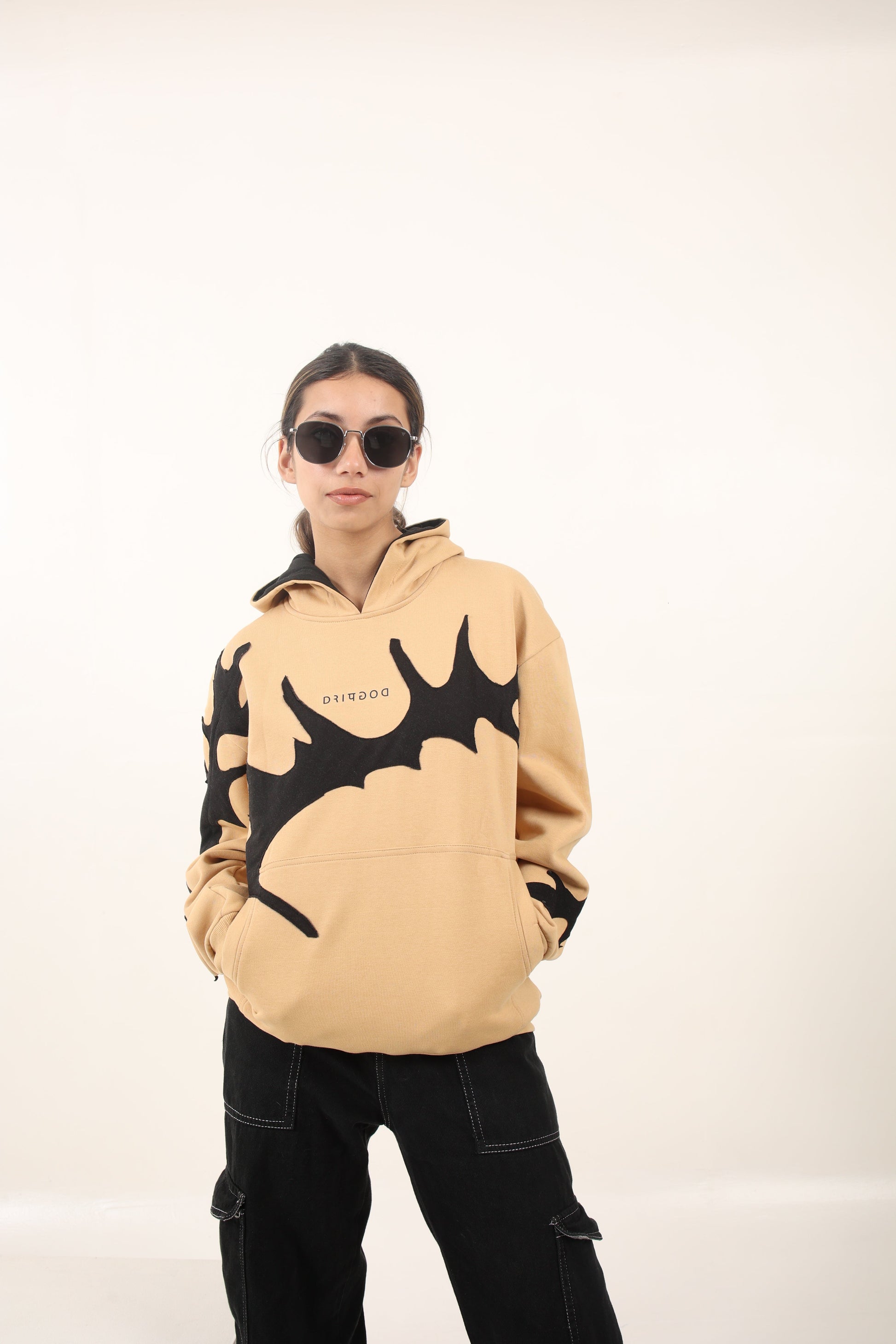 heavyweight oversized custom beige hoodie representing sustainable fashion